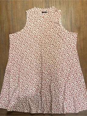 Vibe White Dress with Red Floral Print Sleeveless Swing #78